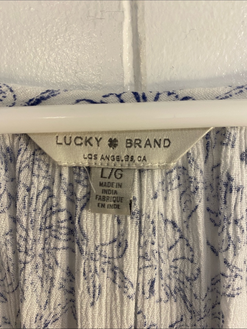 Lucky Brand Boho Peasant Blouse Coastal Blue Floral Stripe Mixed Print | Medium - Picture 2 of 11